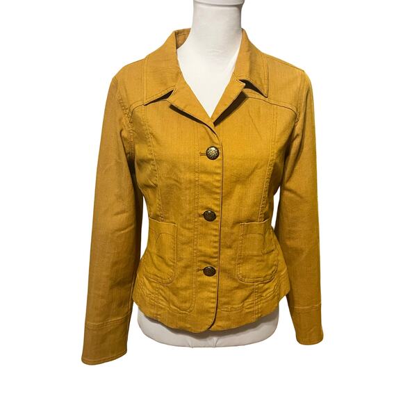 Live a Little Mustard Yellow Denim Blazer Jacket Size Medium dopamine dressing - Picture 2 of 9